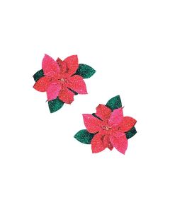 Neva Nude Poinsettia Glitter Flower Pasties - Red/Green O/S